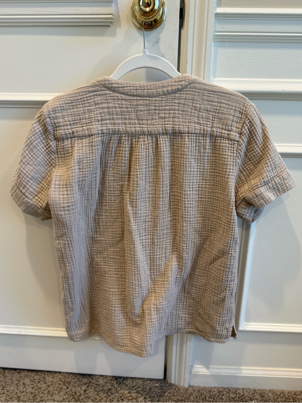 J. Crew Neutral Beige Short-Sleeve Cotton Gauze Top - Picture 3 of 8